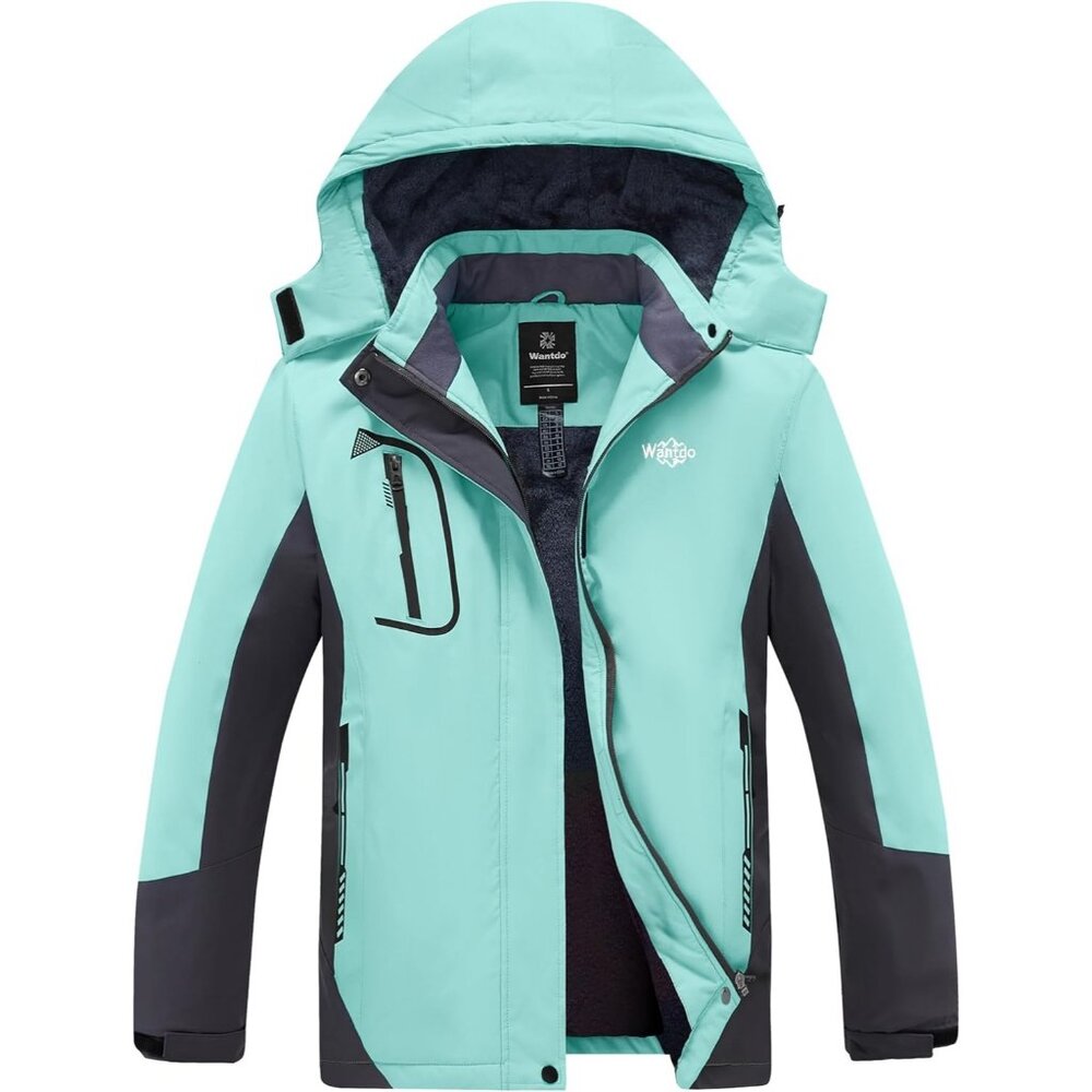 Women's Mint Green Mountain Waterproof Ski Jacket Hooded Coat Cozy Winter Warm
